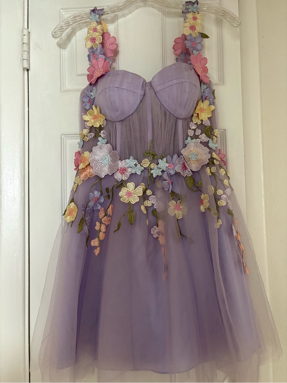 Lilac Tulle Dress with Mesh Overlay